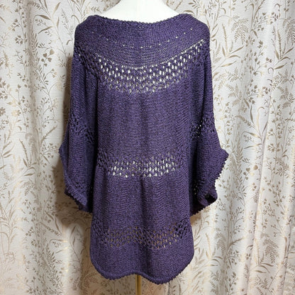 Chico's Open Knit Batwing Poncho Sweater Women L/XL Purple Whimsigoth Festival