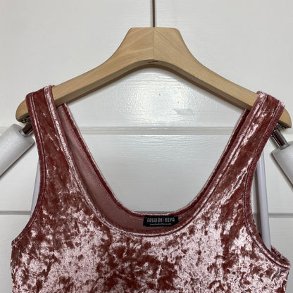 Fashion Nova Dusty Rose Velvet Crop Top Juniors XL Stretch Y2K Ballet Boho Club