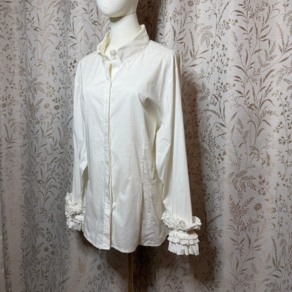 Ashley Stewart Ruffle Cuff Button Up Shirt Women 2XL White Pirate Ren Faire Goth