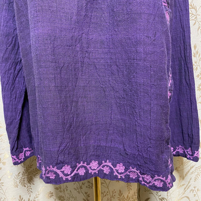 VTG 90s/Y2K Purple Cheongsam Embroidered Cotton Tunic XL Mandarin Floral Asian