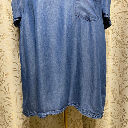 LC Lauren Conrad Chambray Lyocell Top Large Blue Soft Boho Coastal Minimalist