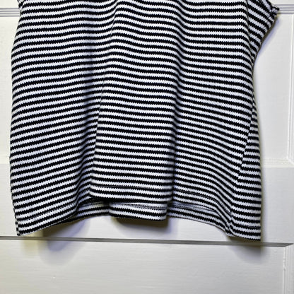 Sonoma Striped Henley Tank Top Women L Black White French Girl Coastal Nautical