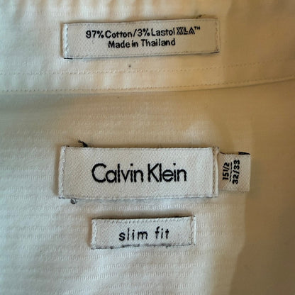 Calvin Klein Mens White Slim Fit Long Sleeve Button Up Dress Shirt 15.5 32/33