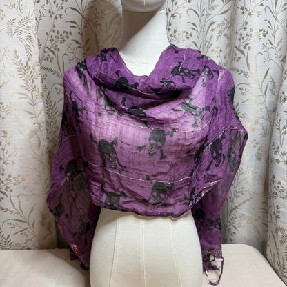 Piratecore Skull and Crossbones Purple Scarf Metallic Goth Halloween Whimsigoth