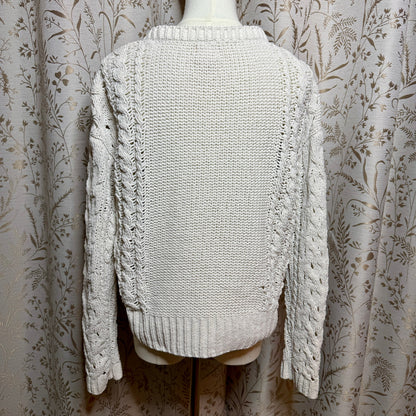Aero Hygge Cable Knit Sweater Women Small Cream Cropped Open Weave Scandi Comfy