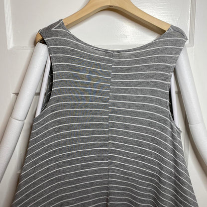 Pinc Striped Tunic Dress Gray White Stripes Stretchy Lagenlook Minimalist Casual