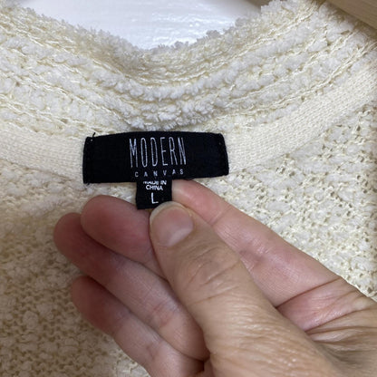 Modern Canvas Cozy Cream Cardigan Sweater Womens Large Pockets Lagenlook