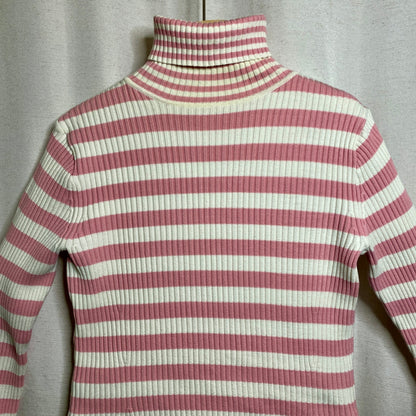 GAP Pink White Striped Turtleneck Sweater Womens S Ribbed Stretch Y2K Preppy