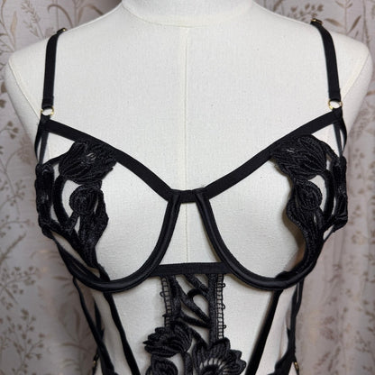 For Love & Lemons x VS Cage Floral Lace Teddy Bodysuit S/M Vampy Glam Boudoir