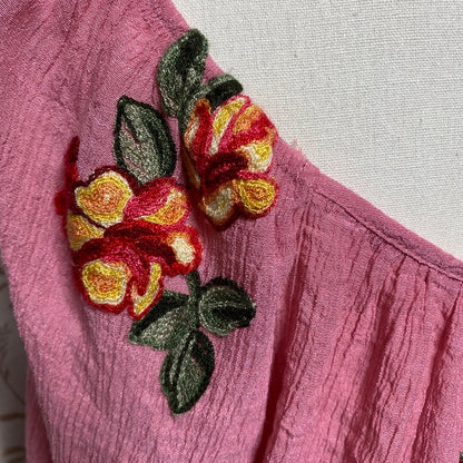 Fig and Flower Floral Embroidered Blouse Junior's XL Boho Cottagecore Romantic