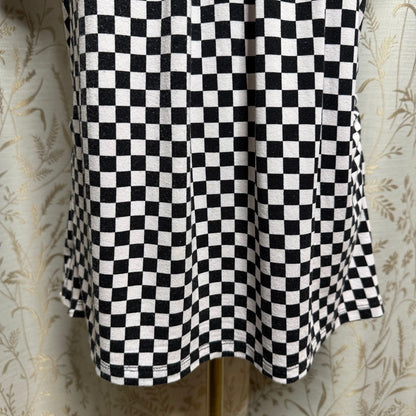 New York & Company Checkered Scoop Neck Pleated Top Women L Stretch Thrashed