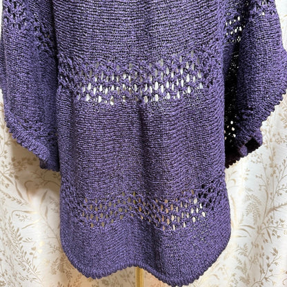 Chico's Open Knit Batwing Poncho Sweater Women L/XL Purple Whimsigoth Festival