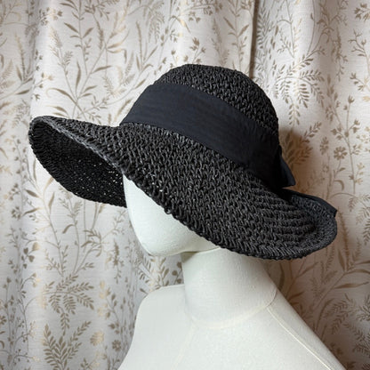Sun 'N' Sand Black Woven Straw Sun Hat Womens OS Beach Coastal Boho Resortwear
