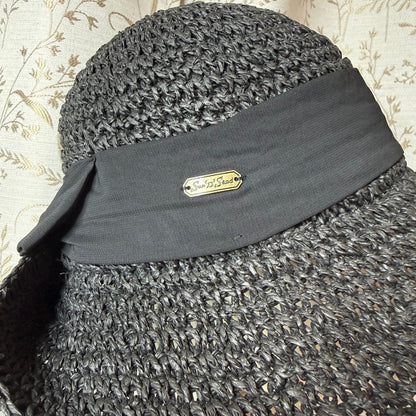 Sun 'N' Sand Black Woven Straw Sun Hat Womens OS Beach Coastal Boho Resortwear
