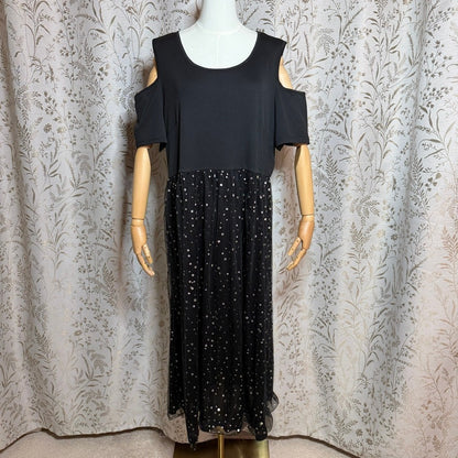 Whimsigoth Polka Dot Maxi Dress Women 1X Black Party Holiday Festive Going Out