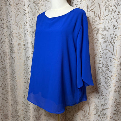 Grace Karin Blue Chiffon Blouse Women 2XL NWOT Office Chic Minimalist Colorblock