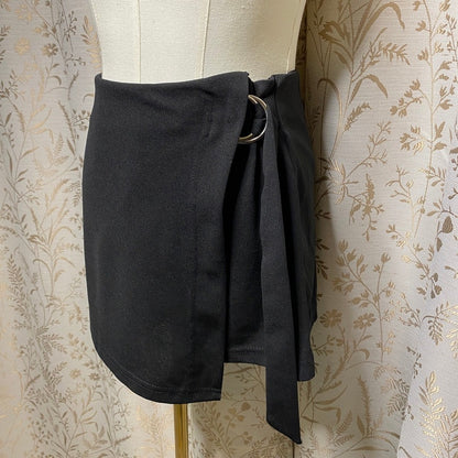 SHEIN Black Skort Wrap Mini Skirt Shorts Small Ring Detail Whimsigoth Goth Edgy