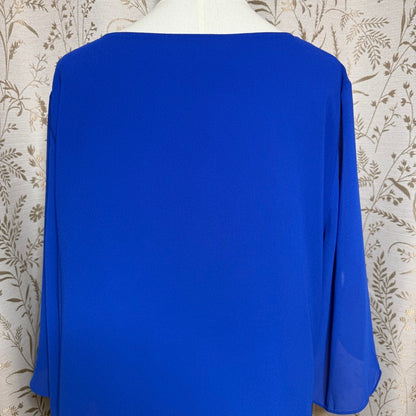 Grace Karin Blue Chiffon Blouse Women 2XL NWOT Office Chic Minimalist Colorblock
