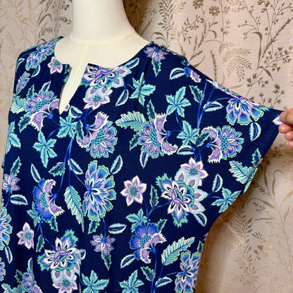 J.Jill Floral Split V-Neck Knit Maxi Dress Women XL Blue Tropical Resortwear NWT
