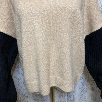 Lulus Nancie Colorblock Knit Sweater Small Camel Black Slouchy Cozy Neutral Soft