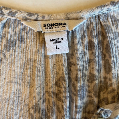 Sonoma Peasant Blouse XL Gray Paisley Leopard Cottagecore Lagenlook Minimalist