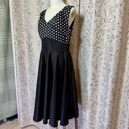 Belle Poque Polka Dot Cocktail Swing Dress L Black White Rockabilly 50s PinUp
