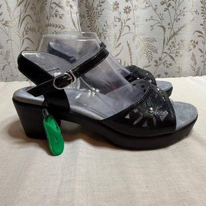 Alegria Reese Black Leather Ankle Strap Block Heel Sandals 41 10 Boho Comfort