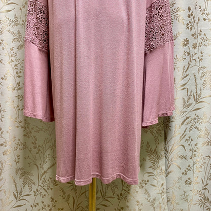 Paper + Tee Boho Crochet Bell Sleeve Tunic Top 2X Mauve Romantic Fairycore