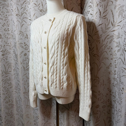H&M Cable Knit Pearl Button Cardigan Sweater Womens S White Academia Coquette