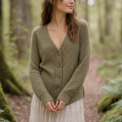 Two by Vince Camuto Textured Button Front Cardigan Women M Forestcore Earthcore