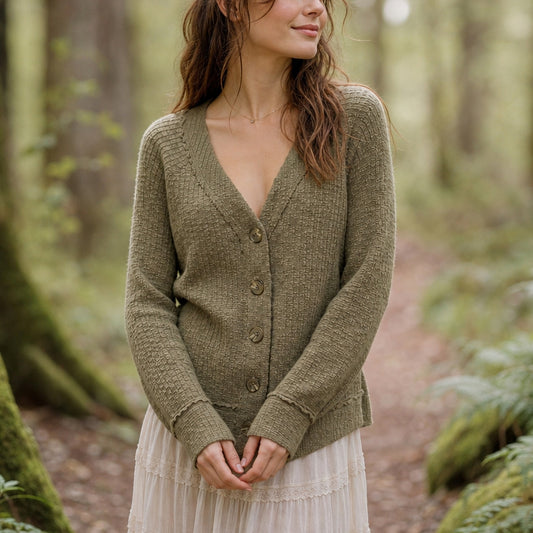 Two by Vince Camuto Textured Button Front Cardigan Women M Forestcore Earthcore