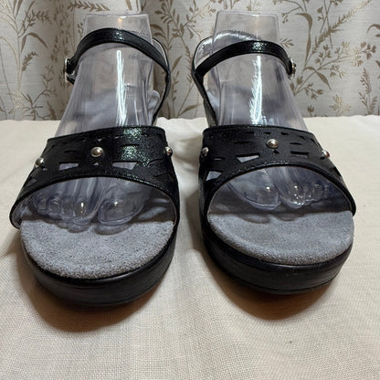 Alegria Reese Black Leather Ankle Strap Block Heel Sandals 41 10 Boho Comfort