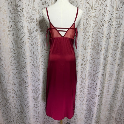 Satin Mesh Lace Slip Dress Women M Burgundy Y2K Romantic Coquette Glam Boudoir