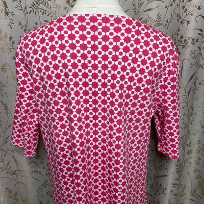 Croft & Barrow Pink Geo Floral Cotton Top Large Retro Mod Preppy Coastal Office