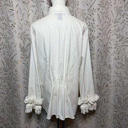 Ashley Stewart Ruffle Cuff Button Up Shirt Women 2XL White Pirate Ren Faire Goth