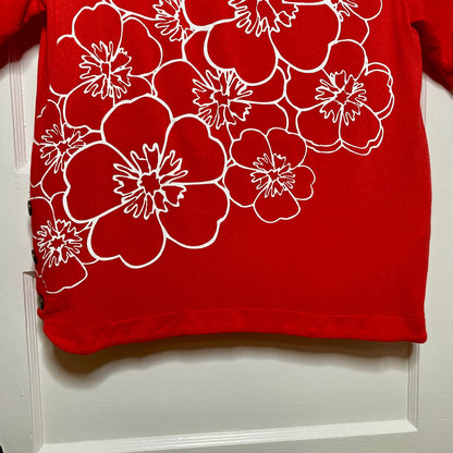 Always Indigo Red Floral Graphic Knit Top Large Snap Hem Comfy Dopamine Pop Art