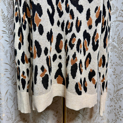 A New Day Bold Leopard Print Sweater Women XL Cozy Casual Office Chic Neutrals