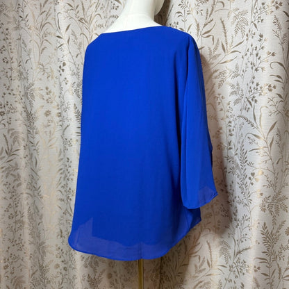 Grace Karin Blue Chiffon Blouse Women 2XL NWOT Office Chic Minimalist Colorblock