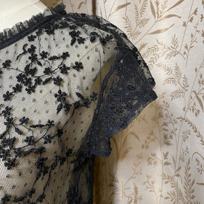 Black Embroidered Lace Mesh Top Small Coquette Soft Goth Romantic Sheer Floral