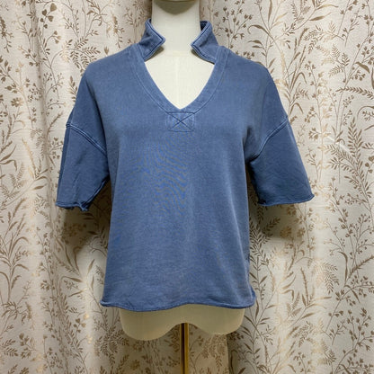 Universal Thread Blue Cut Out V-Neck Sweatshirt XS Coastal Minimalist Indie Boho