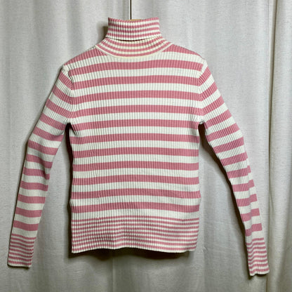 GAP Pink White Striped Turtleneck Sweater Womens S Ribbed Stretch Y2K Preppy