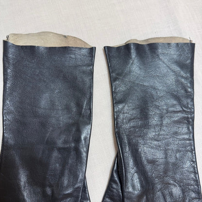 Vintage Black Leather Dress Gloves Women Small Unlined Kidskin Mid-Century Retro