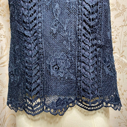 BB Dakota Crochet Lace Mock Neck Blouse XS Navy Blue Dark Romantic Whimsigoth