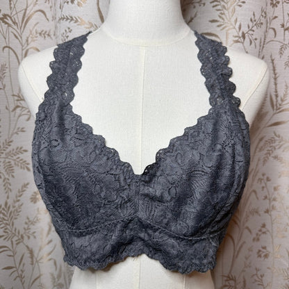 Felina Lace Bralette Racerback Wirefree Bra Gray XL Lounge Romantic Feminine