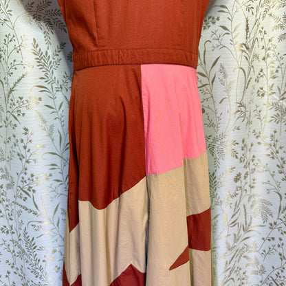 Zapelle Colorblock Patchwork Maxi Dress L 12 Rust Pink Dopamine Mod Artsy Boho