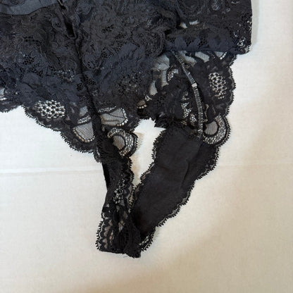 Victorias Secret Black Lace Plunge Teddy Womens L Sexy Sirencore Dark Coquette