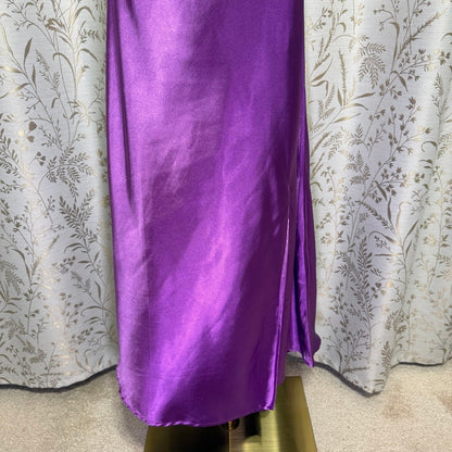 Alcea Rosea Purple Satin Lace Trim Crossback Slip Dress M Nightie Romantic Glam