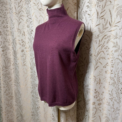 Cashmere Sweater Set Cardigan Sleeveless Turtleneck Womens L Wine Quiet Luxury