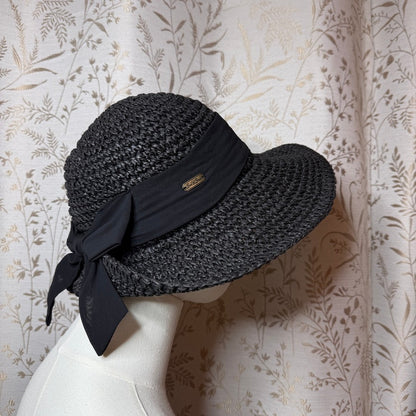 Sun 'N' Sand Black Woven Straw Sun Hat Womens OS Beach Coastal Boho Resortwear