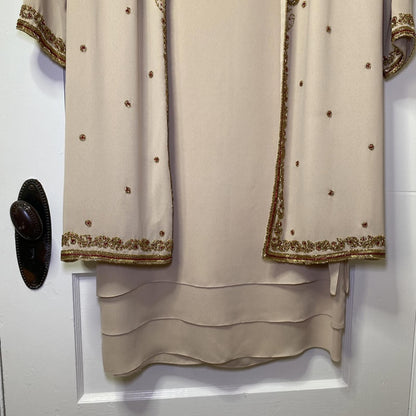 Jack Bryan Vintage Beaded Chiffon Midi Dress & Jacket Sz 14 90s Elegant Modest